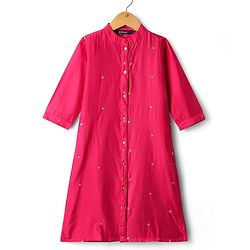 Pine Kids Woven Three Fourth Sleeves Kurta Palazzo Set with  Dupatta Floral Embroidery & Sequin & Lace Detailing - Yellow & Dark Pink