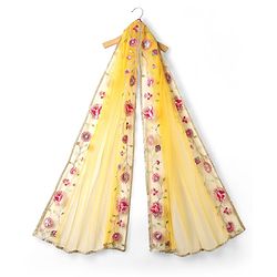 Pine Kids Woven Three Fourth Sleeves Kurta Palazzo Set with  Dupatta Floral Embroidery & Sequin & Lace Detailing - Yellow & Dark Pink