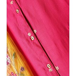 Pine Kids Woven Three Fourth Sleeves Kurta Palazzo Set with  Dupatta Floral Embroidery & Sequin & Lace Detailing - Yellow & Dark Pink