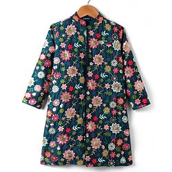 Pine Kids Woven Full Sleeves Floral Embroidered Kurta Pyjama Set - Navy Blue