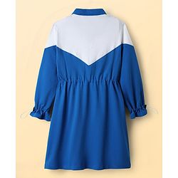 Pine Kids Cotton Knit Full Peasant Sleeves Color Block Winter Frock - Royal Blue & White