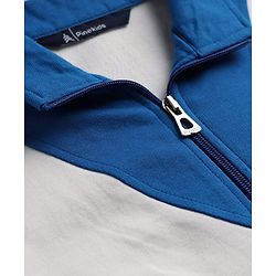 Pine Kids Cotton Knit Full Peasant Sleeves Color Block Winter Frock - Royal Blue & White