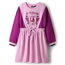 Pine Kids Cotton Knit Full Sleeves Color Black Winter Frock with State College California Text Print - Pink & Maroon