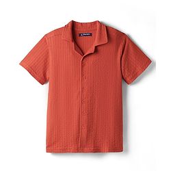 Pine Kids Cotton Knit Half Sleeves Textured Shirt - Rust Orange