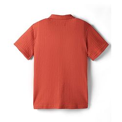 Pine Kids Cotton Knit Half Sleeves Textured Shirt - Rust Orange
