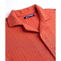 Pine Kids Cotton Knit Half Sleeves Textured Shirt - Rust Orange