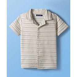 Pine Kids Cotton Knit Half Sleeves Striped Shirt - White