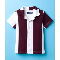 Pine Kids Knit Half Sleeves Shirt With Stripes - Wine & White