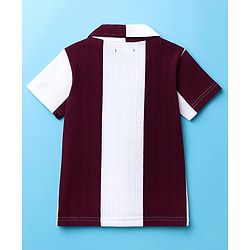 Pine Kids Knit Half Sleeves Shirt With Stripes - Wine & White