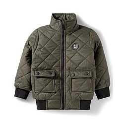 Pine Kids Woven Full Sleeves Solid Quilted Jacket - Olive Green