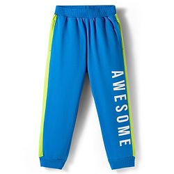 Pine Kids Cotton Knit Full Length Track Pant With Text Print - Blue