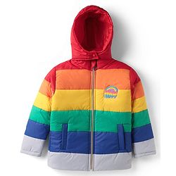 Pine Kids Woven Full Sleeves Colour Block Padded Hooded Jacket With Rainbow Patch Detailing - Multi Colour