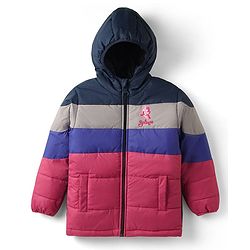 Pine Kids Woven Full Sleeves Colour Block Padded Hooded Jacket With Butterfly Embroidery - Multi Colour