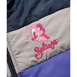 Pine Kids Woven Full Sleeves Colour Block Padded Hooded Jacket With Butterfly Embroidery - Multi Colour