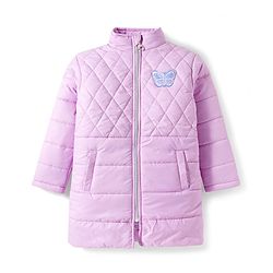 Pine Kids Woven Full Sleeves Padded Jacket with Butterfly Patch Detailing - Purple