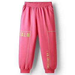 Pine Kids Cotton Knit Full Length Track Pant with Calm Text Print - Dark Pink