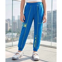 Pine Kids Knit Full Length Lounge Pant With Text Print - Blue