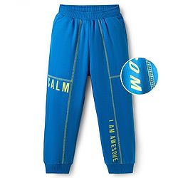 Pine Kids Knit Full Length Lounge Pant With Text Print - Blue