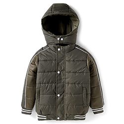 Pine Kids Woven Full Sleeves Hooded Solid Padded Jacket - Olive Green