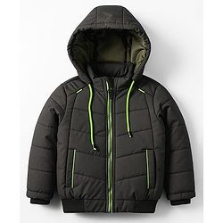 Pine Kids Woven Full Sleeves Hooded Solid Padded Jacket - Olive Green