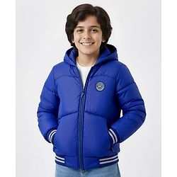 Pine Kids Woven Full Sleeves Hoodie With Lining & Pockets - Blue