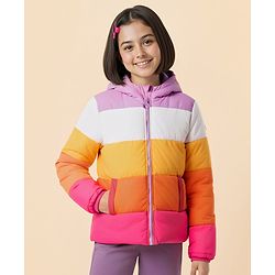 Pine Kids Woven Full Sleeves Hooded Padded Winter Jacket with Color Block Design - Multicolor