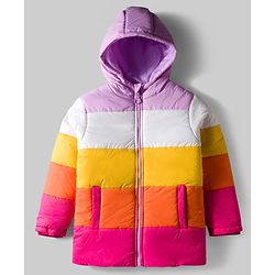 Pine Kids Woven Full Sleeves Hooded Padded Winter Jacket with Color Block Design - Multicolor