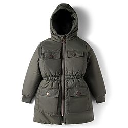 Pine Kids Woven Full Sleeves Solid Hooded Padded Jacket - Olive Green