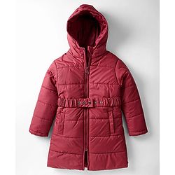 Pine Kids Woven Full Sleeves Solid Coloured Padded Hooded Jacket With Belt - Maroon