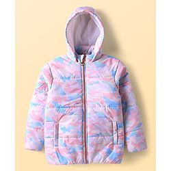 Pine Kids Woven Full Sleeves Hooded Padded Jacket with Camouflage Print & Pocket - Pink