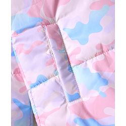 Pine Kids Woven Full Sleeves Hooded Padded Jacket with Camouflage Print & Pocket - Pink