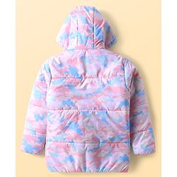 Pine Kids Woven Full Sleeves Hooded Padded Jacket with Camouflage Print & Pocket - Pink