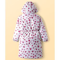 Pine Kids Woven Full Sleeves Hooded Padded Jacket With Heart Print - Pink