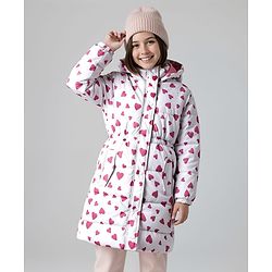 Pine Kids Woven Full Sleeves Hooded Padded Jacket With Heart Print - Pink