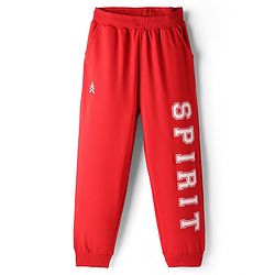 Pine Kids Cotton Knit Full Length Lounge Pant With Text Print - Red