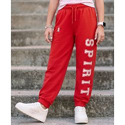 Pine Kids Cotton Knit Full Length Lounge Pant With Text Print - Red