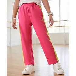 Pine Kids Cotton Knit Full Length Track Pant with Logo Print - Dark Pink