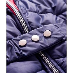Pine Kids Woven Full Sleeves Solid Color Hooded Padded Jacket - Navy Blue