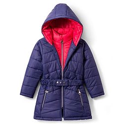 Pine Kids Woven Full Sleeves Solid Color Hooded Padded Jacket - Navy Blue