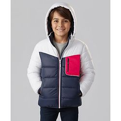 Pine Kids Woven Full Sleeves Solid Color Padded Hooded Winter Jacket - Navy Blue