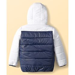 Pine Kids Woven Full Sleeves Solid Color Padded Hooded Winter Jacket - Navy Blue