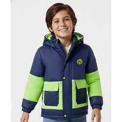 Pine Kids Woven Full Sleeves Solid Hooded Padded Jacket - Navy Blue