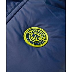 Pine Kids Woven Full Sleeves Solid Hooded Padded Jacket - Navy Blue