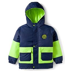 Pine Kids Woven Full Sleeves Solid Hooded Padded Jacket - Navy Blue