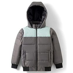 Pine Kids Woven Full Sleeves Hooded Solid Padded Jacket - Grey