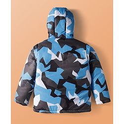 Pine Kids Woven Full Sleeves Hooded Padded Jacket with Camouflage Print - Blue