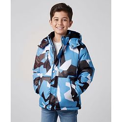 Pine Kids Woven Full Sleeves Hooded Padded Jacket with Camouflage Print - Blue