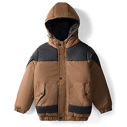 Pine Kids Woven Full Sleeves Solid Hooded Padded Jacket - Brown