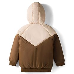 Pine Kids Woven Full Raglan Sleeves Color Block Padded  Hoodie - Beige & Tan
