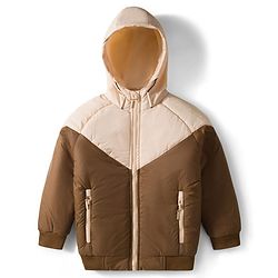 Pine Kids Woven Full Raglan Sleeves Color Block Padded  Hoodie - Beige & Tan